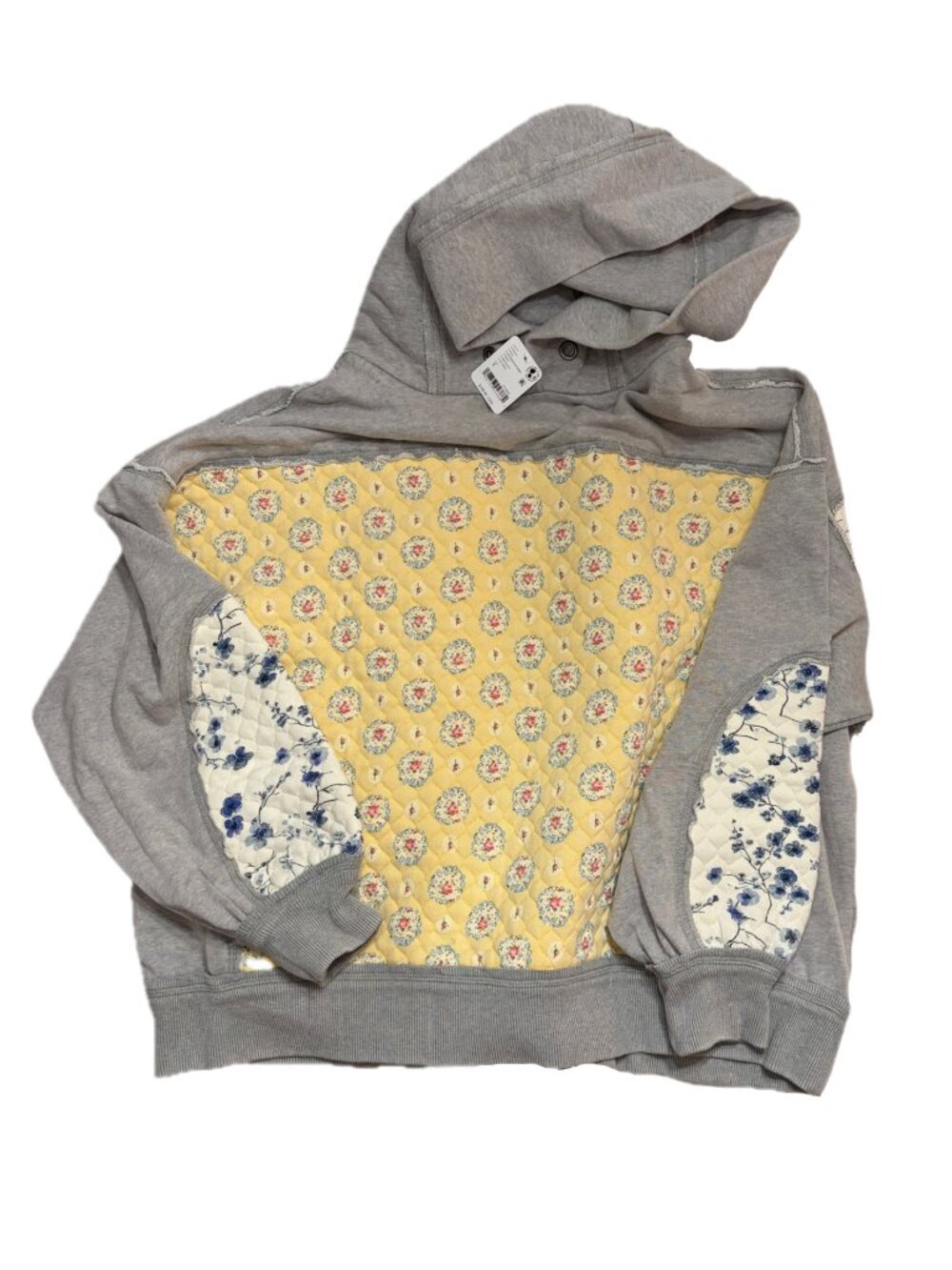 FREE PEOPLE WE THE FREE Small Get Ditsy Hoodie Oversized Mix Media Buttercream - Picture 4 of 11
